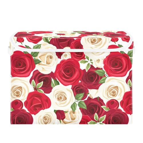 Sletend Storage Box Rose Floral Closet Storage Bins with Lids, Foldable Oxford Fabric Storage Box for Home Bedroom Closet Office (16.5x12.6x11.8 in)