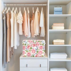 Sletend Storage Box Rose Flower Floral Closet Storage Bins with Lids, Foldable Oxford Fabric Storage Box for Home Bedroom Closet Office (16.5x12.6x11.8 in)