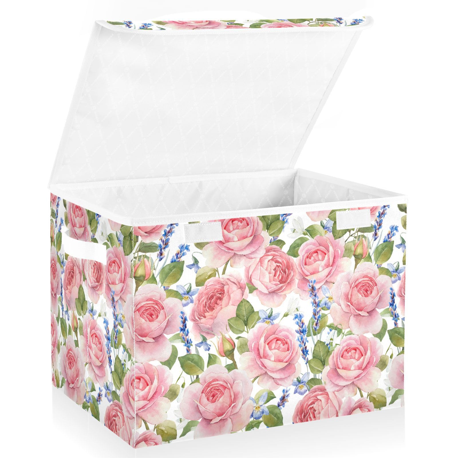 Sletend Storage Box Rose Flower Floral Closet Storage Bins with Lids, Foldable Oxford Fabric Storage Box for Home Bedroom Closet Office (16.5x12.6x11.8 in)