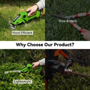 Hedge Trimmer Cordless, TOOVEM 2 in 1 Handheld Cordless Grass Shear with 2 Pcs Rechargeable Batterys and Charger, 24V Electric Weed Grass Cutter Shrubbery Trimmer for Garden, Lawn (Green)