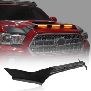 hooke road tacoma hood protector bug deflector stone guard shield w/amber lights for toyota tacoma 3rd gen 2016 2017 2018 2019 2020 2021 2022 2023 (matte black)