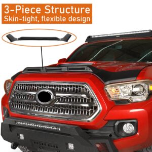 Hooke Road Tacoma Hood Protector Bug Deflector Stone Guard Shield w/Amber Lights for Toyota Tacoma 3rd Gen 2016 2017 2018 2019 2020 2021 2022 2023 (Matte Black)