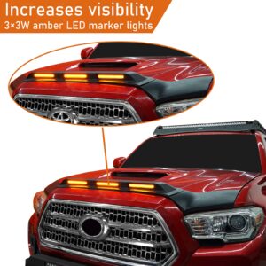 Hooke Road Tacoma Hood Protector Bug Deflector Stone Guard Shield w/Amber Lights for Toyota Tacoma 3rd Gen 2016 2017 2018 2019 2020 2021 2022 2023 (Matte Black)