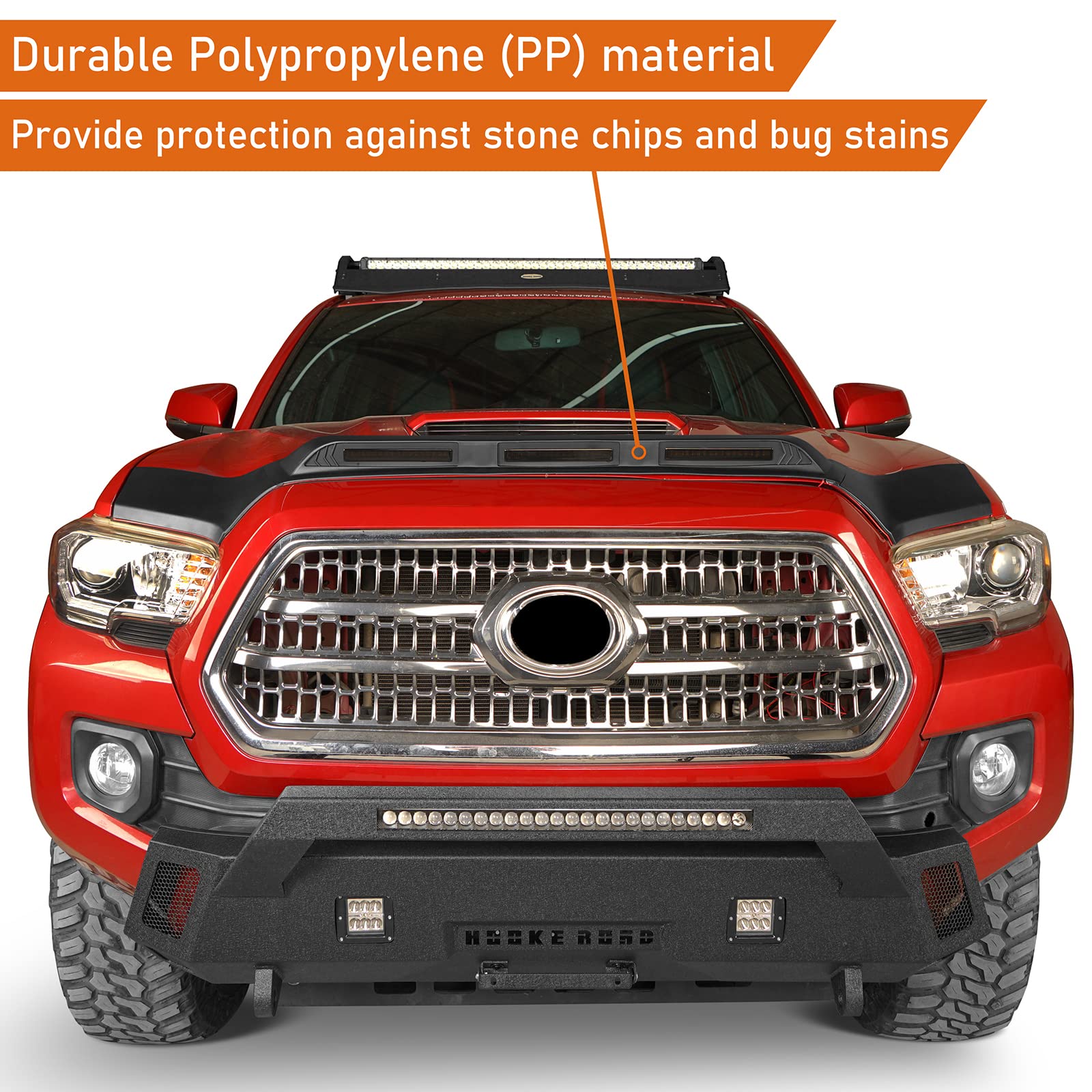 Hooke Road Tacoma Hood Protector Bug Deflector Stone Guard Shield w/Amber Lights for Toyota Tacoma 3rd Gen 2016 2017 2018 2019 2020 2021 2022 2023 (Matte Black)