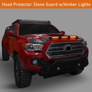 Hooke Road Tacoma Hood Protector Bug Deflector Stone Guard Shield w/Amber Lights for Toyota Tacoma 3rd Gen 2016 2017 2018 2019 2020 2021 2022 2023 (Matte Black)