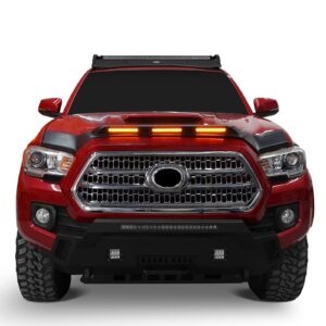 Hooke Road Tacoma Hood Protector Bug Deflector Stone Guard Shield w/Amber Lights for Toyota Tacoma 3rd Gen 2016 2017 2018 2019 2020 2021 2022 2023 (Matte Black)