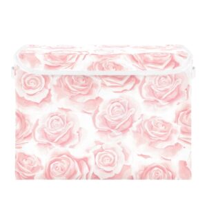 kigai storage basket pink rose flower storage boxes with lids and handle, large storage cube bin collapsible for shelves closet bedroom living room, 16.5x12.6x11.8 in