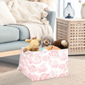 Kigai Storage Basket Pink Rose Flower Storage Boxes with Lids and Handle, Large Storage Cube Bin Collapsible for Shelves Closet Bedroom Living Room, 16.5x12.6x11.8 In