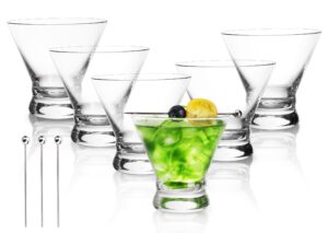 cucumi martini glasses, 6pcs 8.5oz, cocktail glasses stemless wine glasses, margarita, whiskey, tequila, bar drinking glasses gift set
