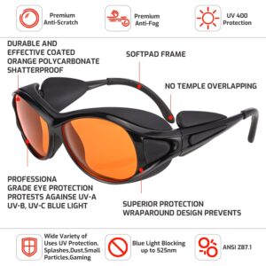 Professional UV Light Safety Glasses for 90nm-490nm wavelength UV lamps, UVC protective glasses, blocking blue light , Anti-Fatigue Anti Glare, shatterproof, anti-scratch and anti-fog, orange lenses