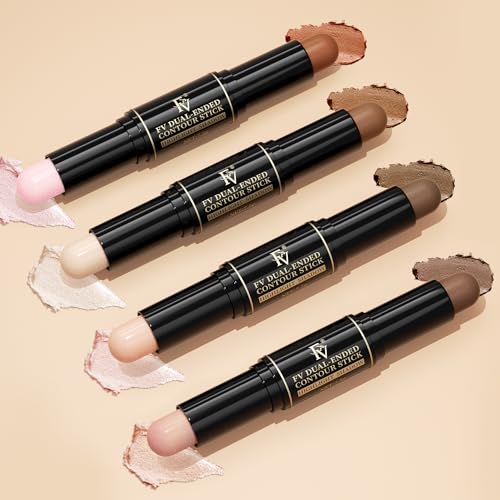 FV Cream Contour Stick, 2-in-1 Face Shaping Stick for Highlighting & Contouring, Bronzer Stick，Long Lasting & Waterproof，Non-Sticky Highlighter Makeup Pen for Light/Medium Skin Tones, 0.26oz (7.5g)