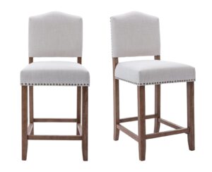 ealson farmhouse bar stools set of 2 bar height kitchen barstools with back mid century modern wooden bar chairs linen upholstered high counter stools for home bar/island/pub, 30 inch beige