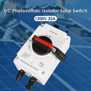 PV Solar Disconnect Switch, 1200V 32A PV DC Isolator Switch, IP66 Waterproof, for Solar Power System RV Boats, On Off Grid Solar Systems (Basic Type)