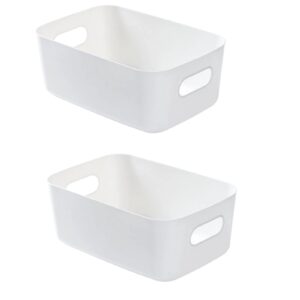 2 pack plastic storage basket, white storage bin with handle bathroom organization bins kitchen spice rack organizer for shelves drawers pantry closet(11.8x8x4.9in)