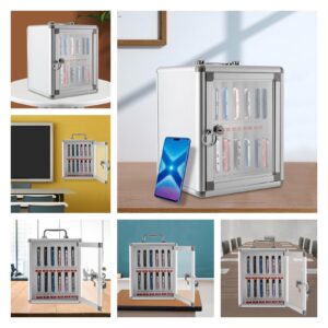 KIOPOWQ Cell Phone Lockers for Employees, 12 Slots Aluminum Alloy Cell Phones Storage Cabinet Pocket Chart Storage Locker Box with Safety Lock and Handle for Classroom Office