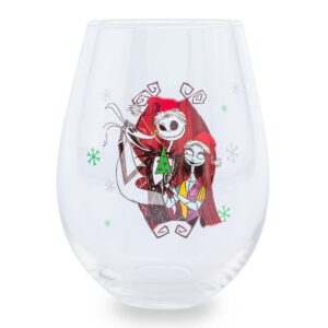 disney the nightmare before christmas jack and sally stemless wine glass tumbler | holds 34 ounces