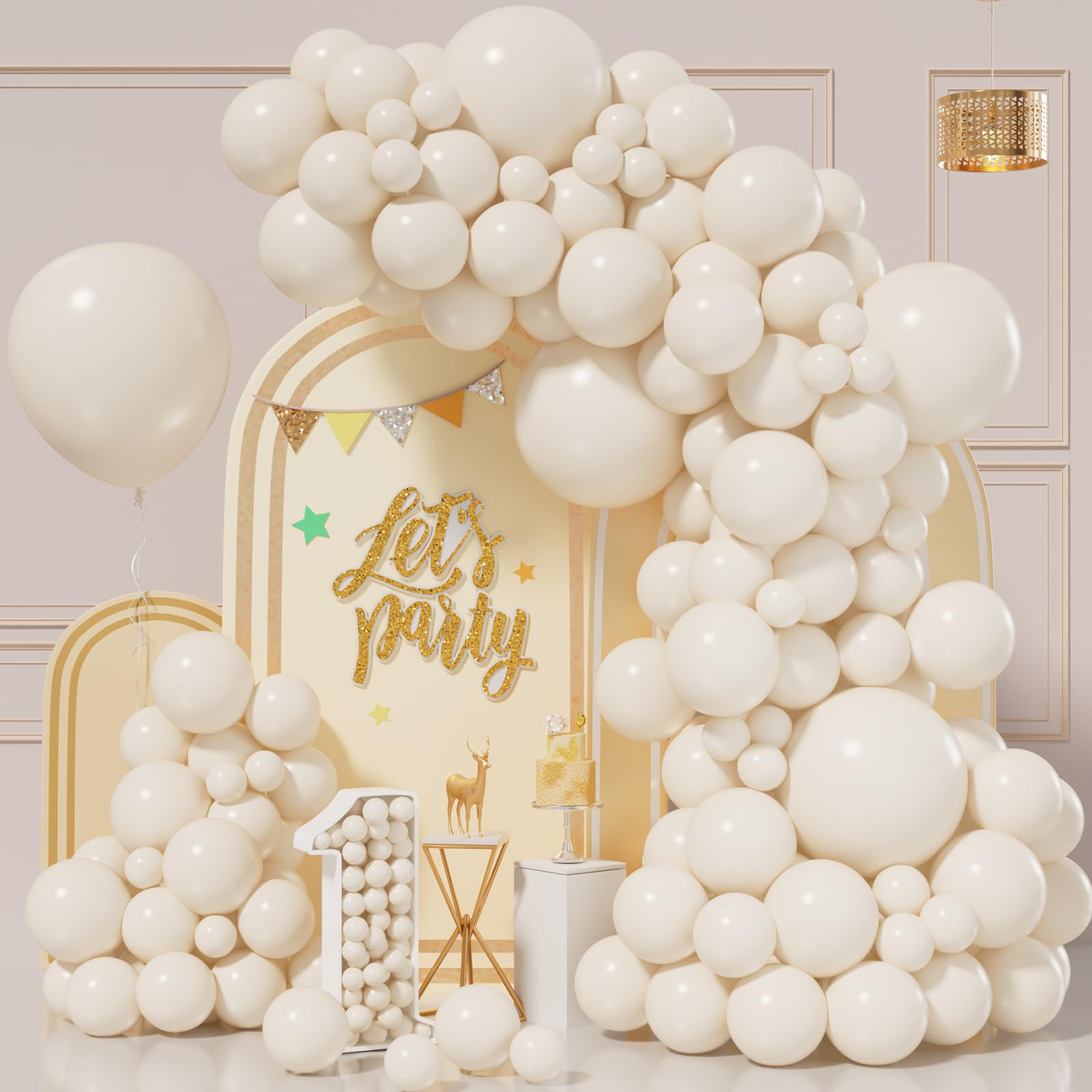 Bonropin Ivory White Balloons 130pcs Ivory White Balloons Garland Arch Kit 5/10/12/18 Inch Different Sizes White Matte Latex Balloons for Birthday Party Decor Baby Shower Wedding Graduation Balloons