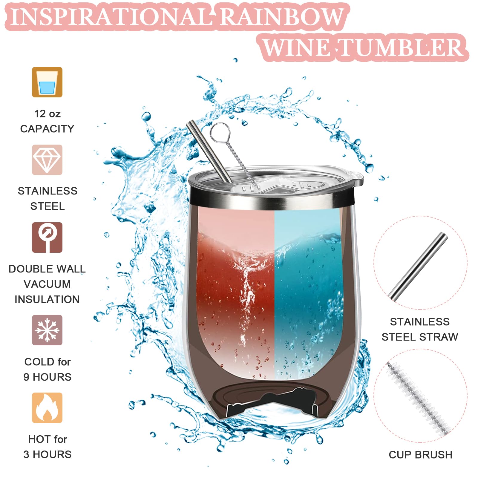 Hillban 18 Pcs Inspirational Gifts Bulk 6 Inspirational Rainbow Bags 6 Thank You Wine Tumbler 6 Motivational Keychains for Students Girls Graduation Friends Coworkers Employee Appreciation Gift