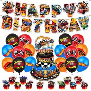 hot wheels birthday party supplies, hot wheels party decorations included birthday banner, cake topper, cupcake topper, balloon