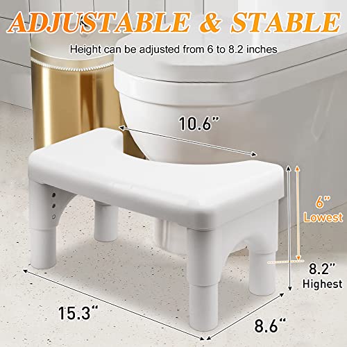 Hasfu Squatting Toilet Stool, Adjustive 6 Inch to 8 Inch Potty Bathroom Poop Stool for Adults and Children, White