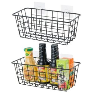 2 Pack Hanging Storage Basket, Bathroom Basket, Household Goods Storage Basket, with Traceless Tape, no Drilling, for Cabinet Storage, Kitchen, Bathroom, Storage Room (2 Black)