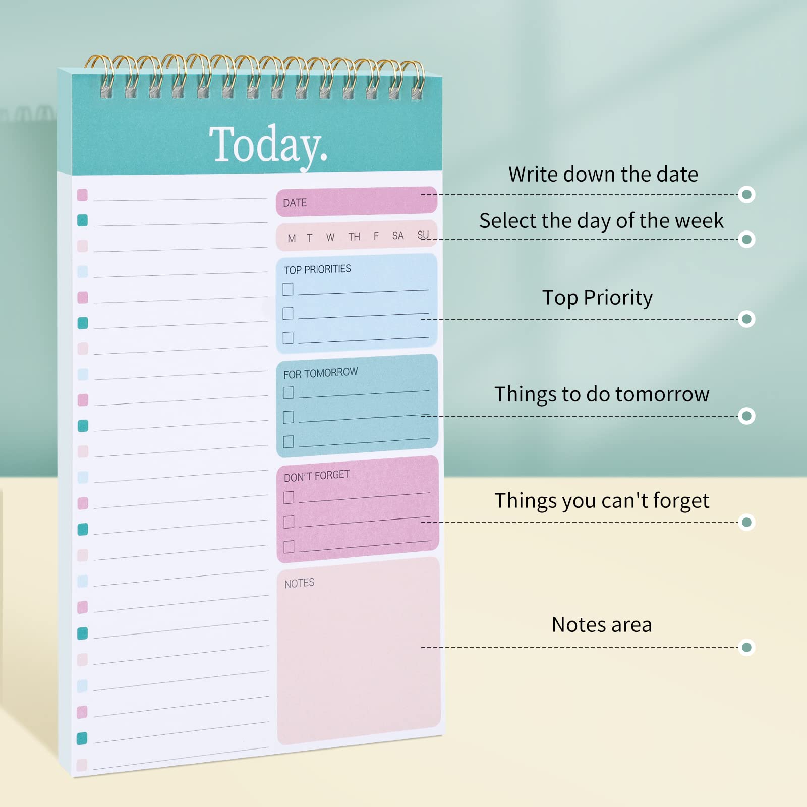 EOOUT To Do List Notepad, 3 Pack, Daily Planner Notepad, Fitness Journal Workout Planner Notepad, 52 Sheets Mix Color Tear Off, 5.2 x 7.9 Inches Planning Notebook, Classroom Office Gifts