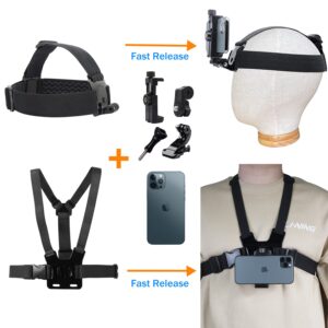 Haoyou Mobile Phone Chest Strap Mount Harness and Head Strap Holder Kit for VLOG/POV Phone Holder Compatible with iPhone,Samsung,Google and GoPro,AKASO,DJI Osmo Action Camera