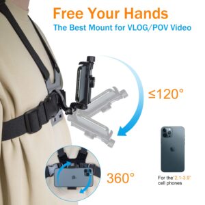 Haoyou Mobile Phone Chest Strap Mount Harness and Head Strap Holder Kit for VLOG/POV Phone Holder Compatible with iPhone,Samsung,Google and GoPro,AKASO,DJI Osmo Action Camera