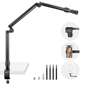 neewer webcam stand camera mount with c clamp, 35.4" aluminum alloy flexible articulating stand boom arm with 1/4" 3/8" 5/8" screws for ring light mirrorless camera smartphone projector, st3