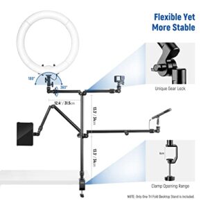 NEEWER Webcam Stand Camera Mount with C Clamp, 35.4" Aluminum Alloy Flexible Articulating Stand Boom Arm with 1/4" 3/8" 5/8" Screws for Ring Light Mirrorless Camera Smartphone Projector, ST3