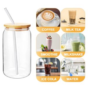 [8 Pack, 20 Oz] DESIGN•MASTER Premium Glass Cup with Bamboo Lids and Glass Straws, Can Shaped Beer Glasses, Tumbler Glasses, Perfect for Beer, Cocktail, Iced Coffee, Iced Tea and Soda.