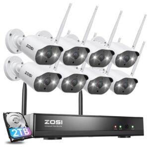 ZOSI 8CH 2K Wireless Home Security Camera System with 2TB HDD,8X 3MP WiFi Indoor Outdoor Cameras,Color Night Vision,Two-Way Audio,Light & Siren Alarm,2K H.265+ 8CH NVR Recorder for 24/7 Recording