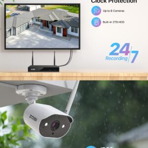 ZOSI 8CH 2K Wireless Home Security Camera System with 2TB HDD,8X 3MP WiFi Indoor Outdoor Cameras,Color Night Vision,Two-Way Audio,Light & Siren Alarm,2K H.265+ 8CH NVR Recorder for 24/7 Recording