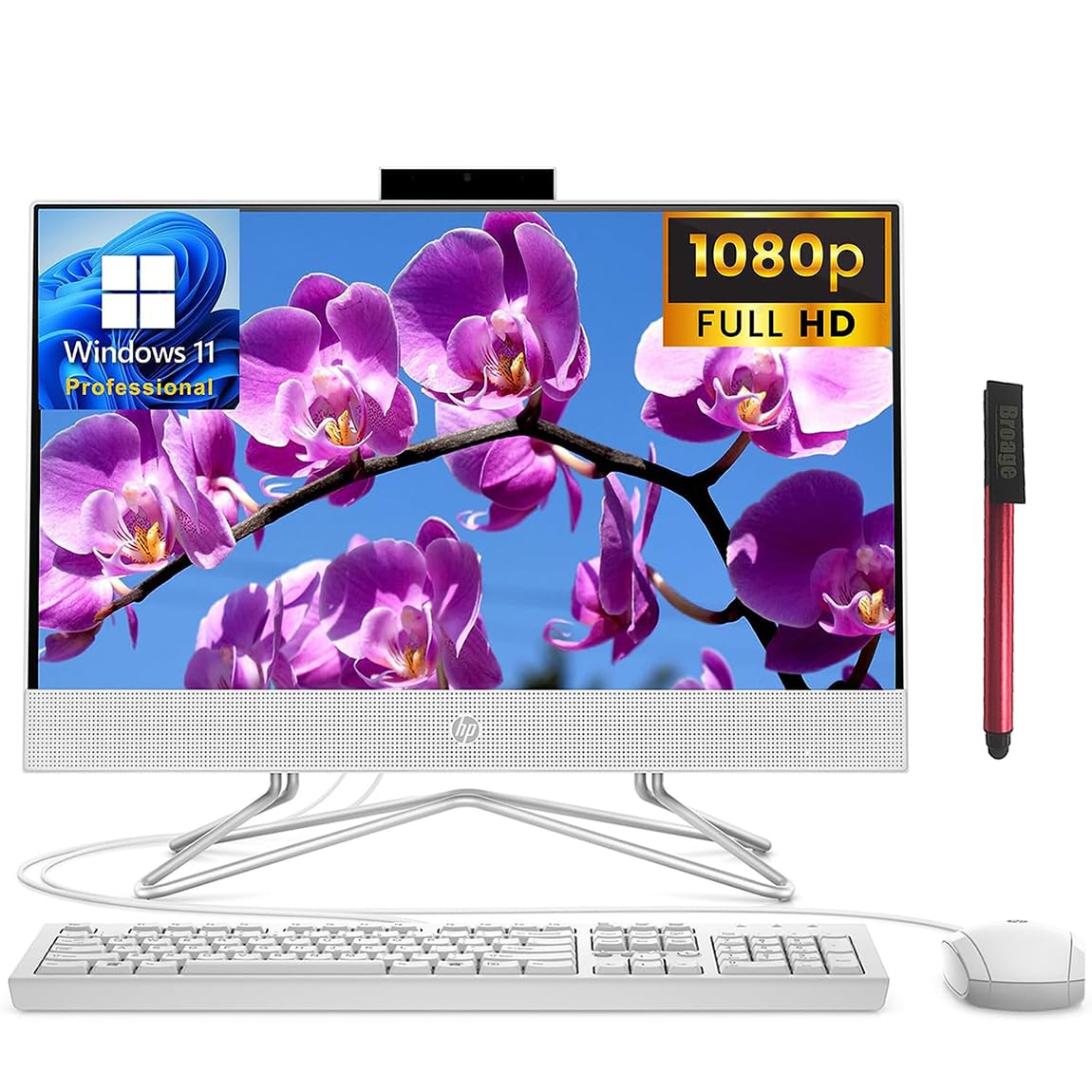 HP 22 AIO 21.5" FHD Business All-in-One Desktop Computer, Intel Celeron J4025 Up to 2.9GHz, 4GB DDR4 RAM, 128GB SSD, WiFi, Bluetooth, Keyboard and Mouse, White, Windows 11 Pro