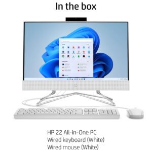 HP 22 AIO 21.5" FHD Business All-in-One Desktop Computer, Intel Celeron J4025 Up to 2.9GHz, 4GB DDR4 RAM, 128GB SSD, WiFi, Bluetooth, Keyboard and Mouse, White, Windows 11 Pro