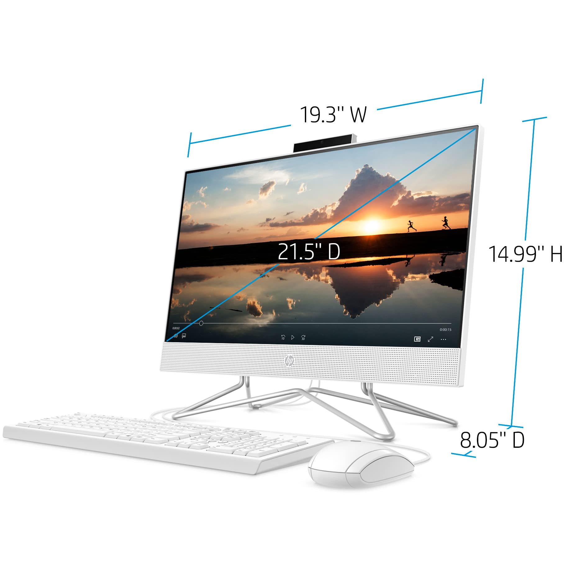 HP 22 AIO 21.5" FHD Business All-in-One Desktop Computer, Intel Celeron J4025 Up to 2.9GHz, 4GB DDR4 RAM, 128GB SSD, WiFi, Bluetooth, Keyboard and Mouse, White, Windows 11 Pro