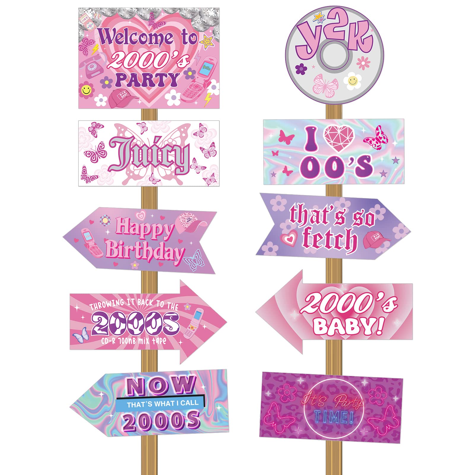 20 Pcs Y2K 2000s Pink Party Sign Decorations 00s Party Decorations 2000's Theme Birthday Party Supplies Retro Y2K Party Decoration for Birthday Female Bachelorette