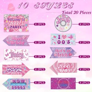 20 Pcs Y2K 2000s Pink Party Sign Decorations 00s Party Decorations 2000's Theme Birthday Party Supplies Retro Y2K Party Decoration for Birthday Female Bachelorette