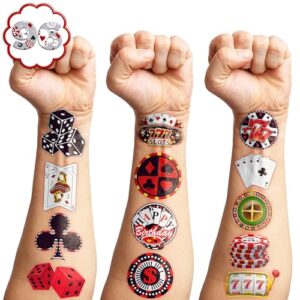 casino theme temporary tattoos birthday party decorations favors decor supplies cute tattoo stickers 8 sheets 96 pcs gifts for kids boys girls games classroom rewards prizes carnival christmas