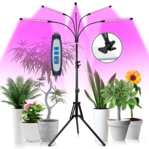 garpsen grow light with stand, 5 heads grow lights for indoor plants, 100 leds full spectrum led plant light for seed starting, with clip&15-63" adjustable tripod&6/12/16h timer
