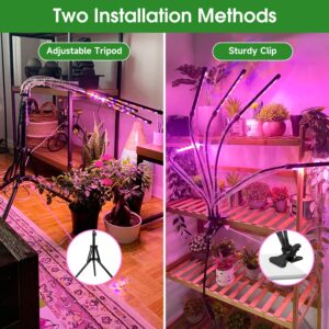 Garpsen Grow Light with Stand, 5 Heads Grow Lights for Indoor Plants, 100 LEDs Full Spectrum Led Plant Light for Seed Starting, with Clip&15-63" Adjustable Tripod&6/12/16H Timer