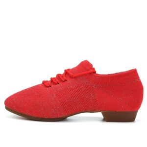 swdzm women standard practice social dance beginner ballroom dancing shoes low heel,red,heel 1 ",us 7