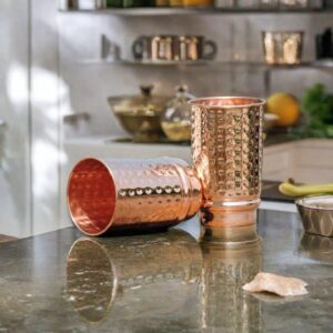 2 Activelife Set of 2 Hammered Pure Copper Tumblers for Storing and Drinking Water for Ayurvedic Medicine Cups| Copper Water Drinking Glass | 350 ml (11.8 fl. oz.)