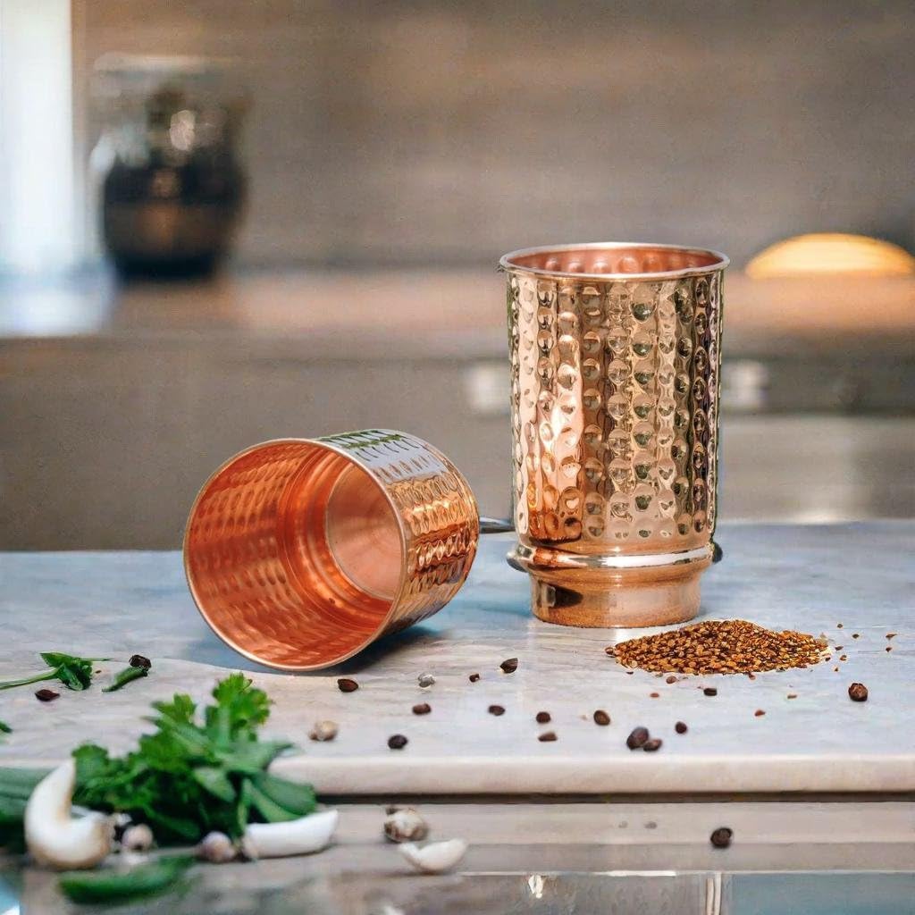 2 Activelife Set of 2 Hammered Pure Copper Tumblers for Storing and Drinking Water for Ayurvedic Medicine Cups| Copper Water Drinking Glass | 350 ml (11.8 fl. oz.)