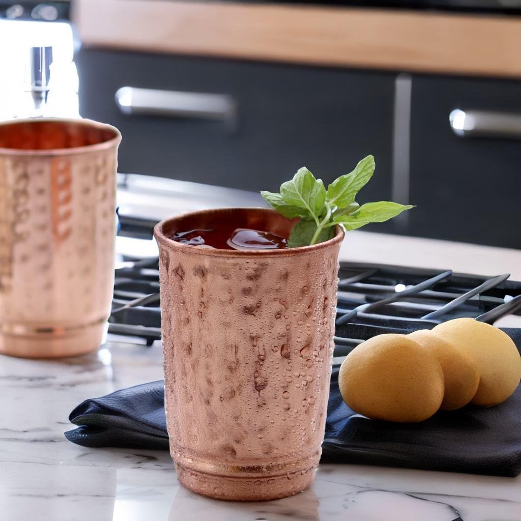 2 Activelife Set of 2 Hammered Pure Copper Tumblers for Storing and Drinking Water for Ayurvedic Medicine Cups| Copper Water Drinking Glass | 350 ml (11.8 fl. oz.)