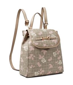 anne klein flap backpack with floral overlay, stone-gardenia multi/stone