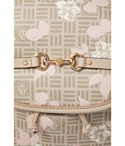 Anne Klein Flap Backpack with Floral Overlay, Stone-Gardenia Multi/Stone