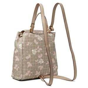 Anne Klein Flap Backpack with Floral Overlay, Stone-Gardenia Multi/Stone