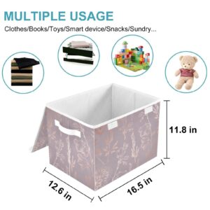 CaTaKu Large Fabric Storage Bins With Lids,Rose Gold Floral Storage Boxes With Handles for Organizing Clothes, Collapsible Storage Cube Bins Baskets for Shelves