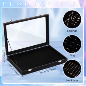 Yinkin 2 Pcs 100 Slots Ring Organizer Box with Transparent Glass Lid Necklace Display Tray Ring Case Velvet Jewelry Holder (Black,Ring)